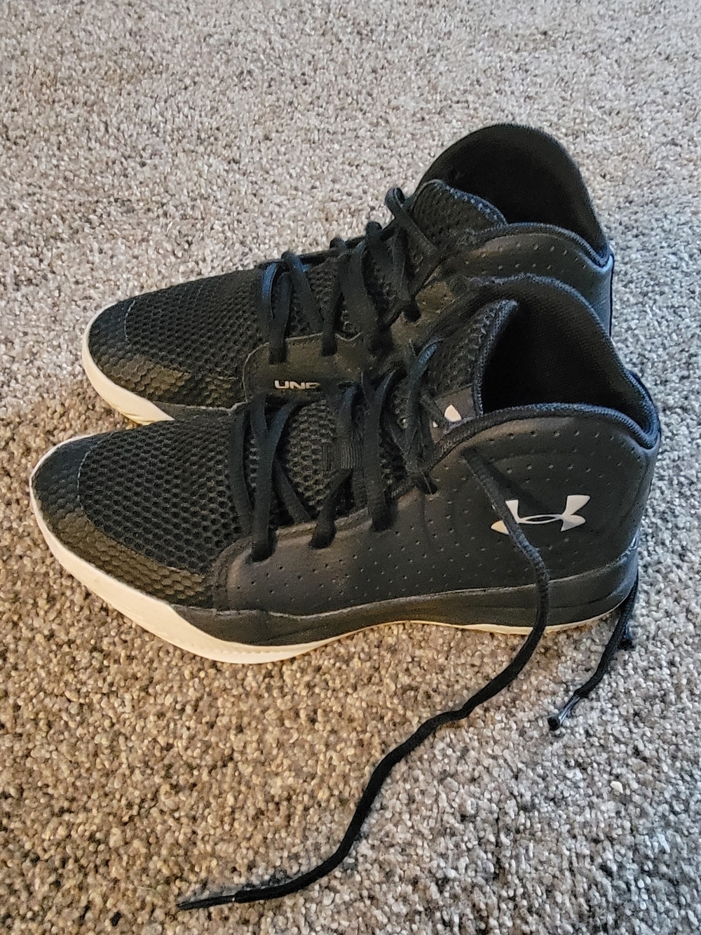Under Armour Black and White Boys Mid-Top Athletic Sneakers